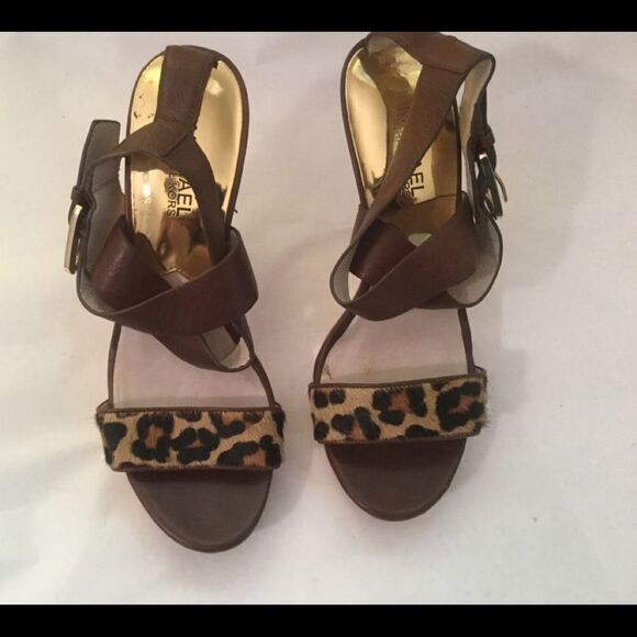 Michael Kors Calf Hair Animal Print Leather Wooden - Picture 1 of 11